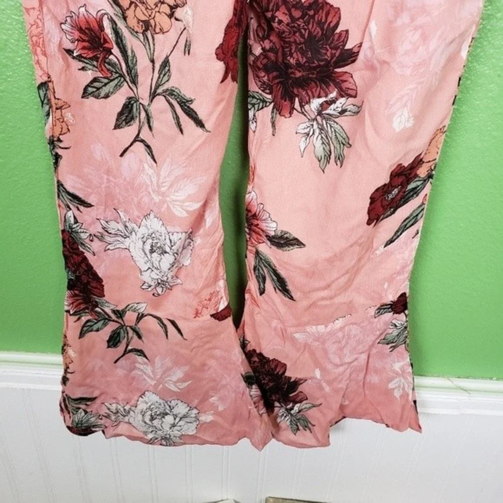 BB Dakota Women's suagr peach floral high rise ruffled bell bottom pants size 0 - Picture 3 of 11